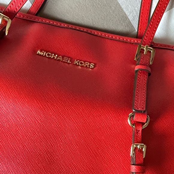 Michael Kors Vibrant Red and Rich Brown Tote - Picture 2 of 6